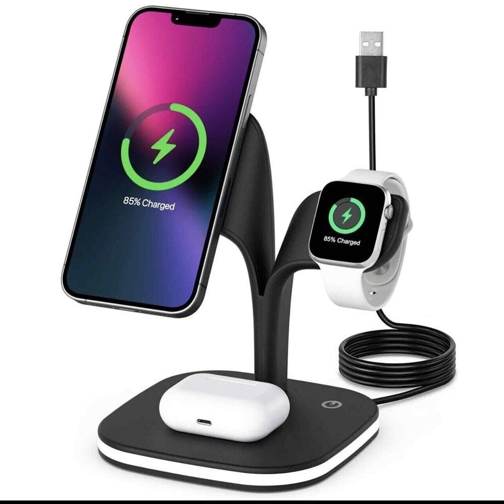 Magnetic Wireless Charging Station Dock, Mag-Safe 5IN1 LED Light‎